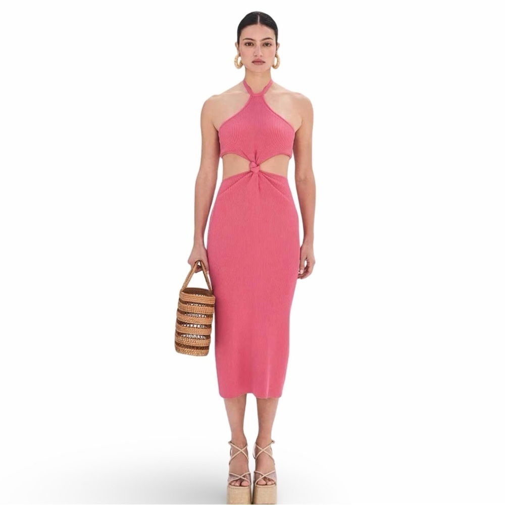 NWT CULT GAIA Cameron Knit Midi Dress In Pink Blossom Sz M